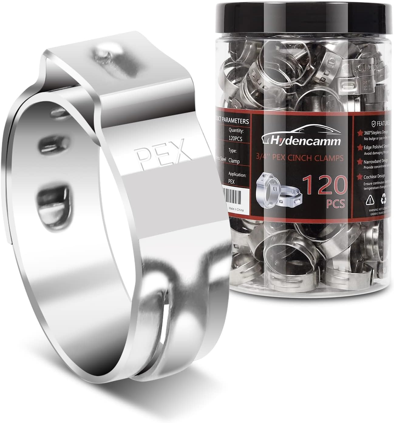 120PCS 3/4 Inch PEX Cinch Clamps Rings, Premium 304 Stainless Steel Cinch Crimp