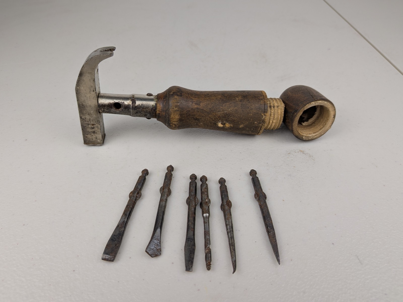 Vintage Multi-tool Ass’t Nesting Hammer Crafts Wood Handle Jeweler’s Akron Ohio