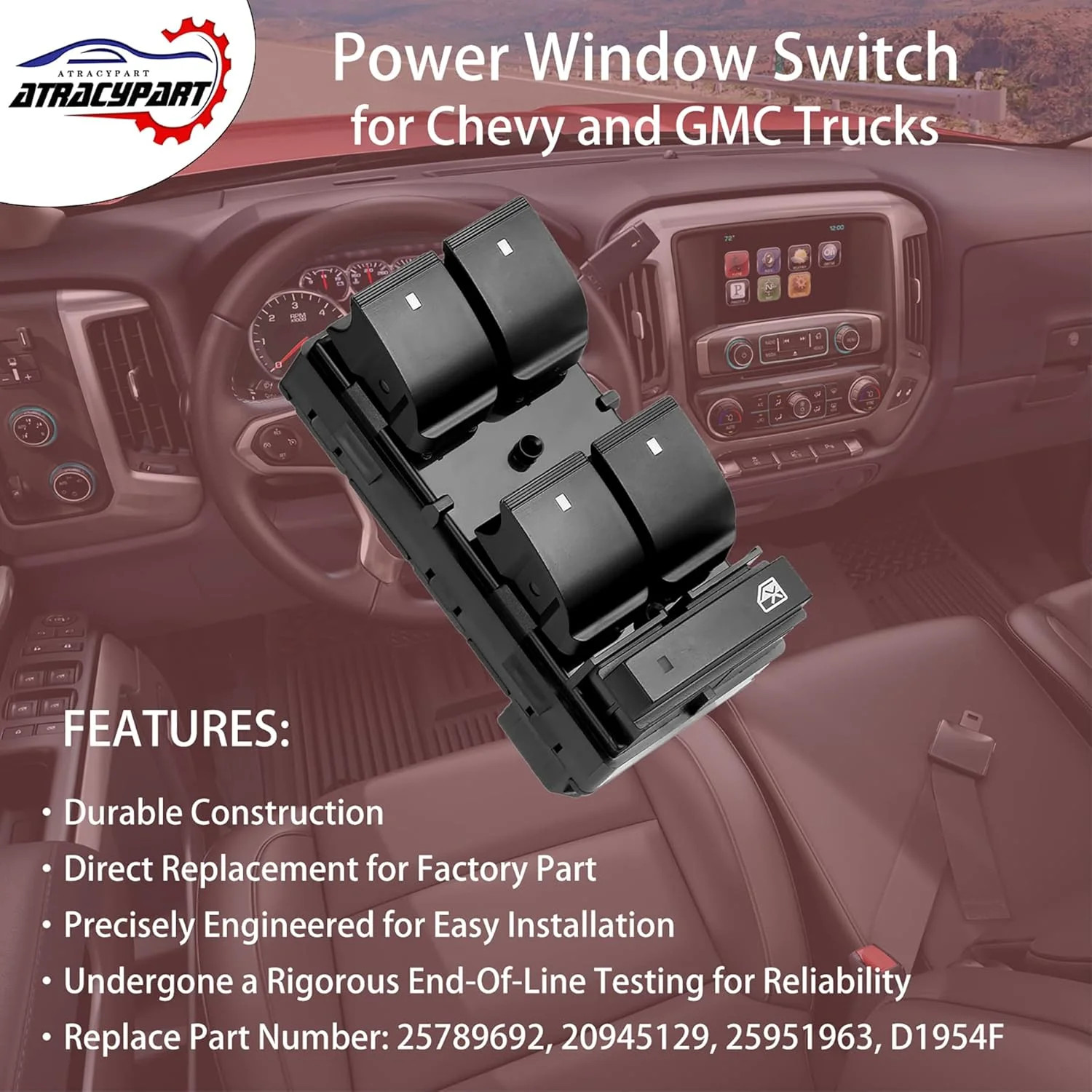 Power Window Switch Driver Side Door fits 2007-2014 GMC Sierra Chevy Silverado
