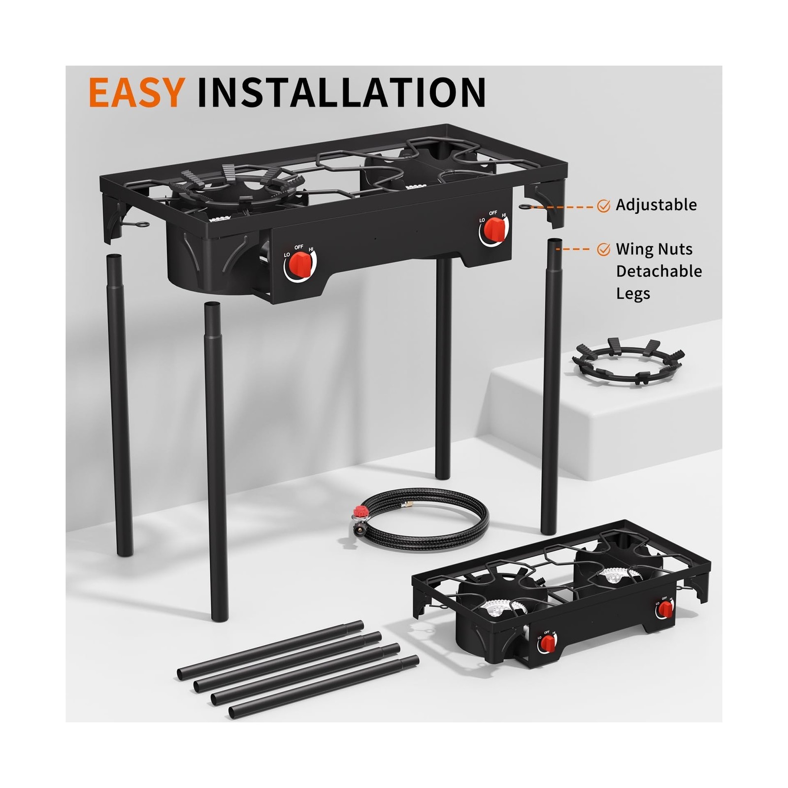 SKOK 2 Burner Propane Stove – Portable Camping Stove with 150,000BTU High Eff…