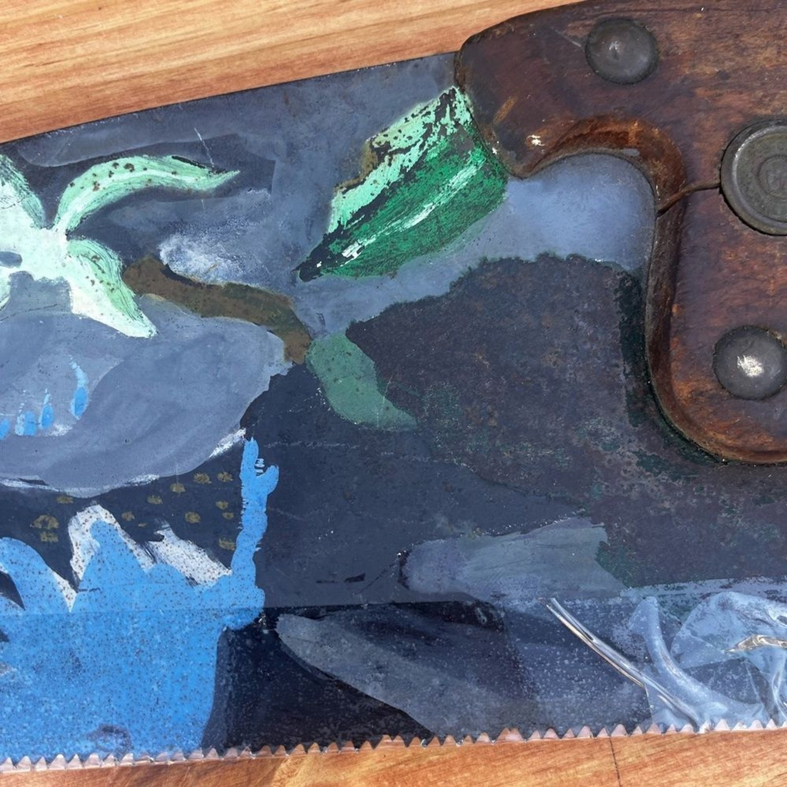 Vintage Henry Disston & Sons Philada Saw Hand Painted Fish Art Decor RARE
