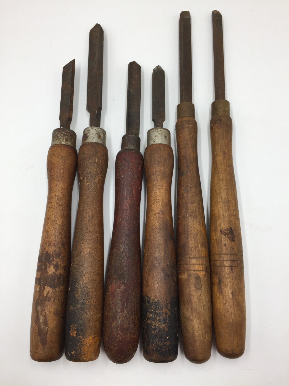 6 Pc Lathe Tools Vintage Wood Handle,JOHNS,CRAFTSMAN,Gouge Woodcarving Chisels
