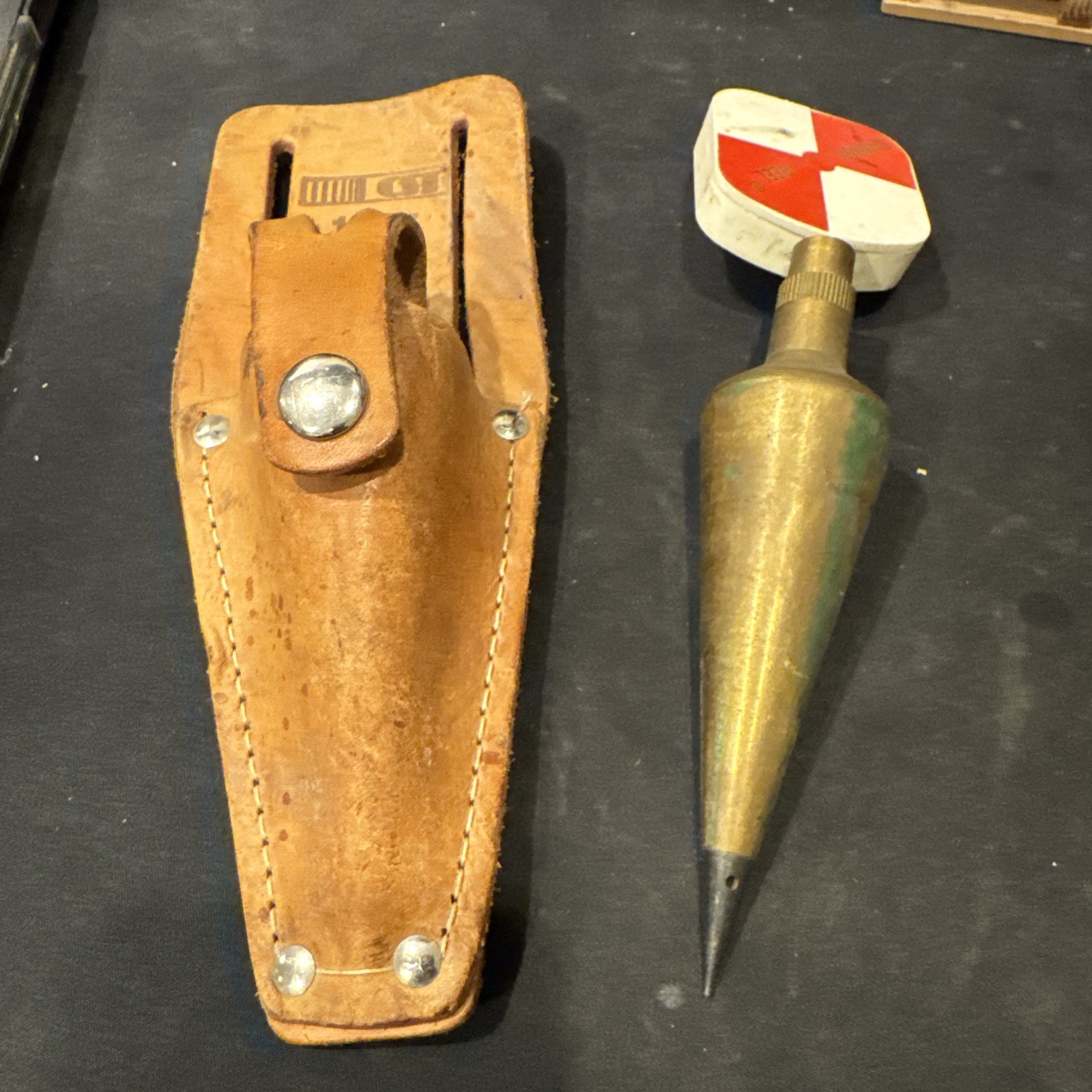 16 oz Brass Plumb-Bob with Steel Tip and Leather Holster CST PLUS Gammon Reel