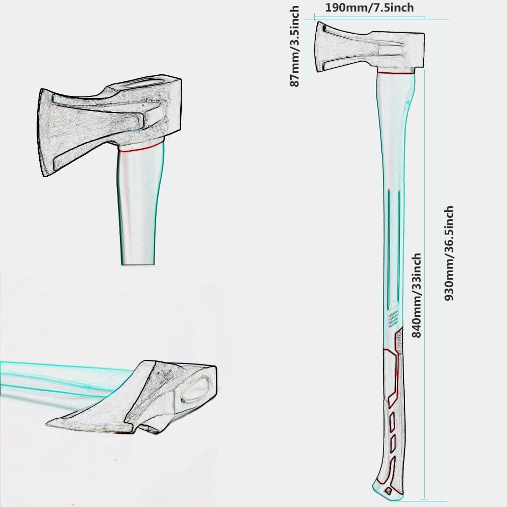 36″ Splitting Axe, Chopping Axe|Splitting Maul for Firewood,|6.8Lbs Heavy Duty F