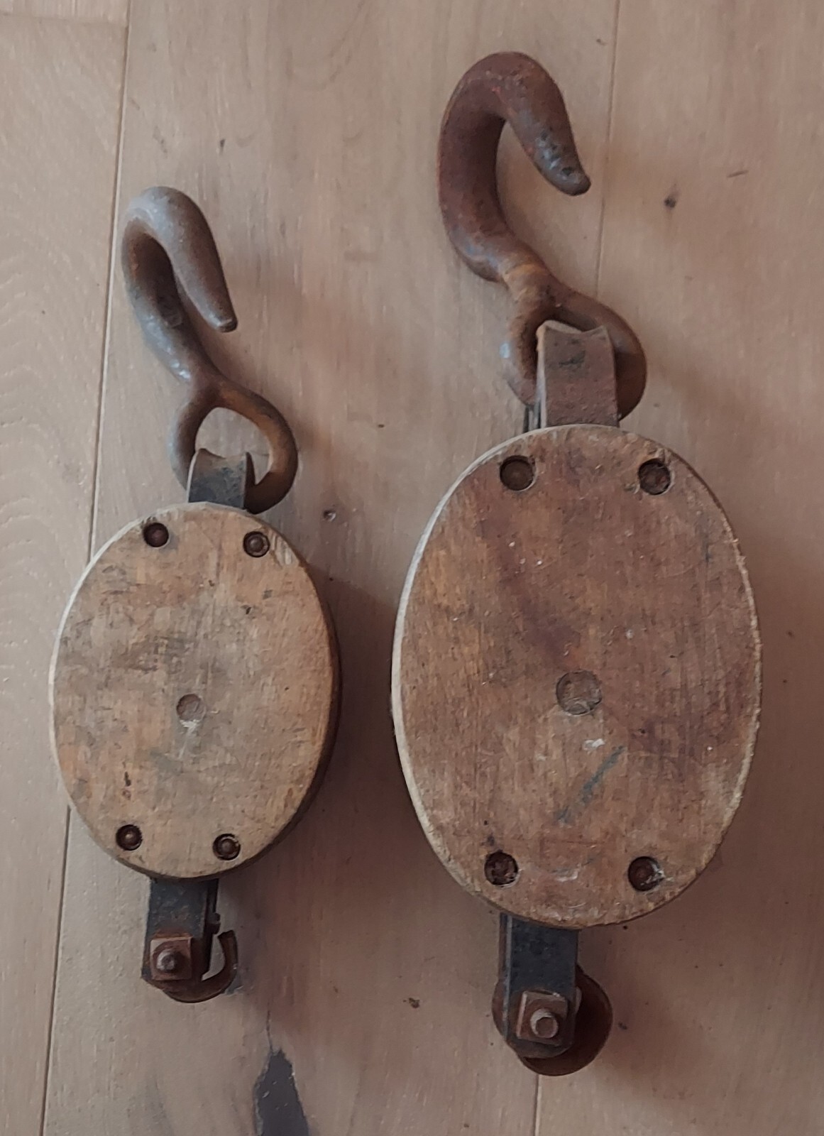 Vintage BOSTON & LOCKPORT Wood Double Block & Tackle, antique large pulley B