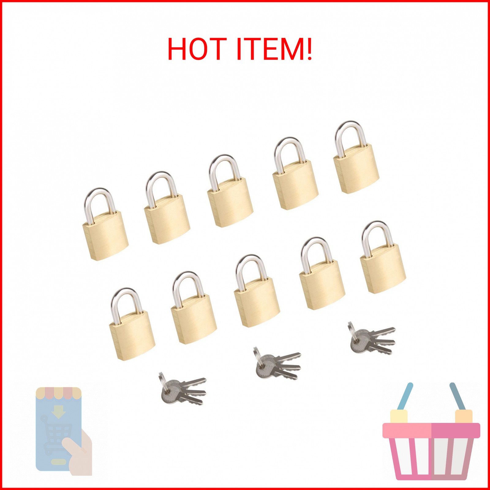 10Pack Small Locks with Same Keys, 3/4″ (20mm) Wide Lock Body Solid Brass Padloc