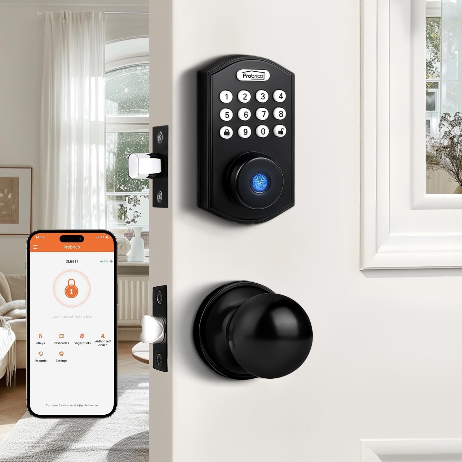 Probrico Smart Fingerprint Door Lock, Black