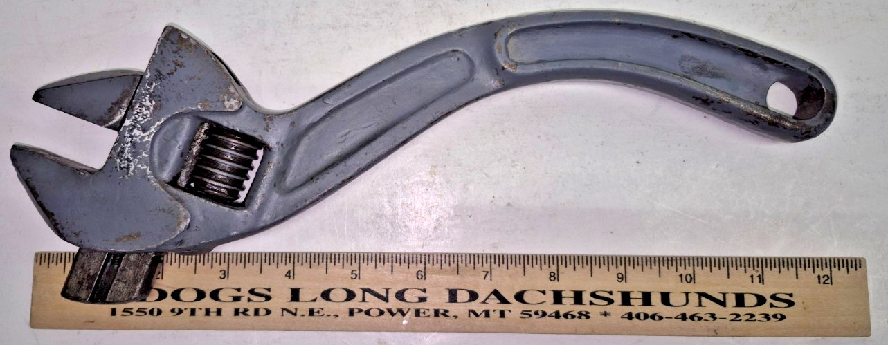 Antique Erie Tool Works 12 Inch Adjustable S Curved Wrench , Tested , Works Well