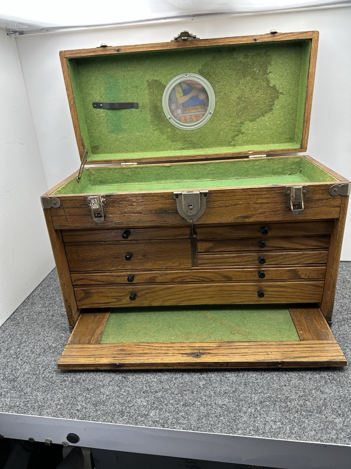 STAR NATIONAL TOOL CHEST WOOD OAK BOX MACHINIST JEWELRY ARTISAN 7 DRAWER