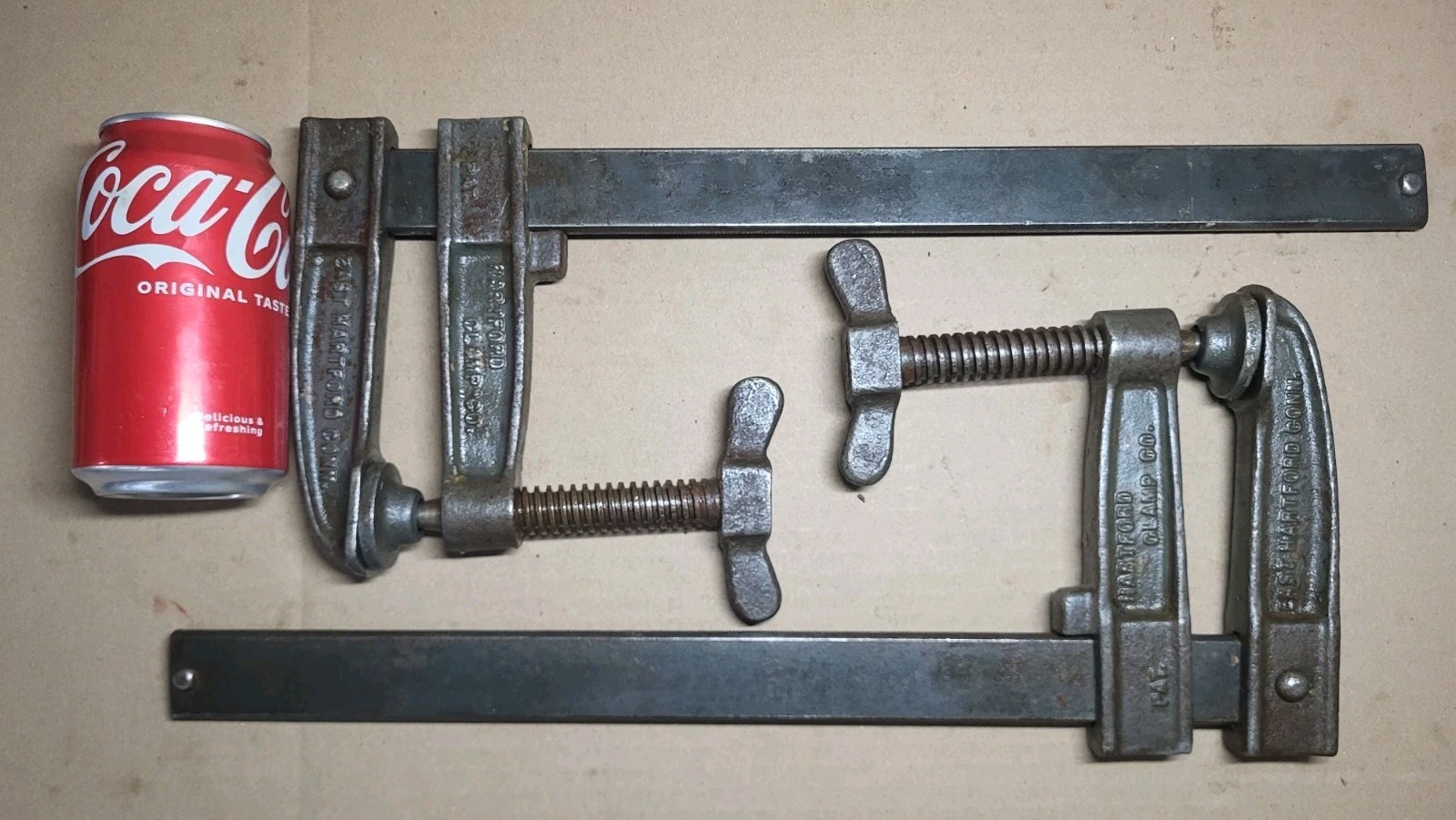 Early ANTIQUE BAR CLAMPS Set HEAVY DUTY TOOLS • HARTFORD 16″ ☆ USA