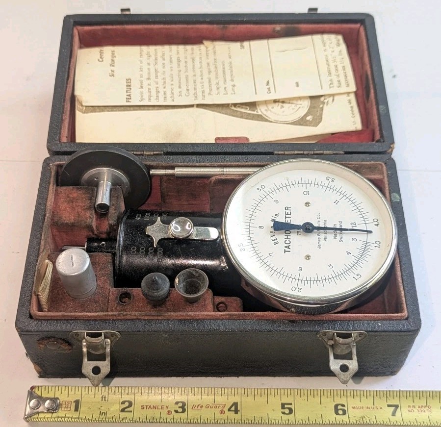 Vintage JAMES G. BIDDLE TACHOMETER Made In SWITZERLAND #77196 ~ UNTESTED