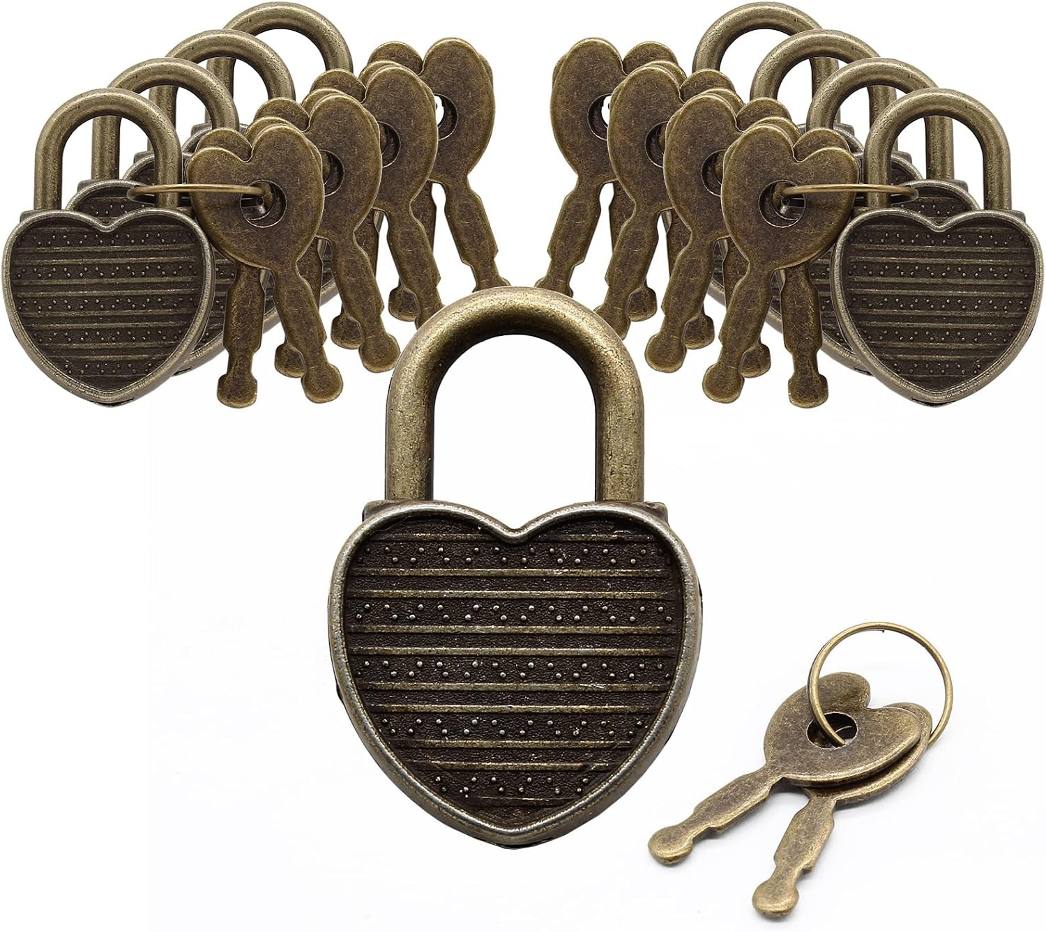 10 Pieces Mini Diary Lock Heart Bronze | With Keys, for Jewelry Box, Backpack, a