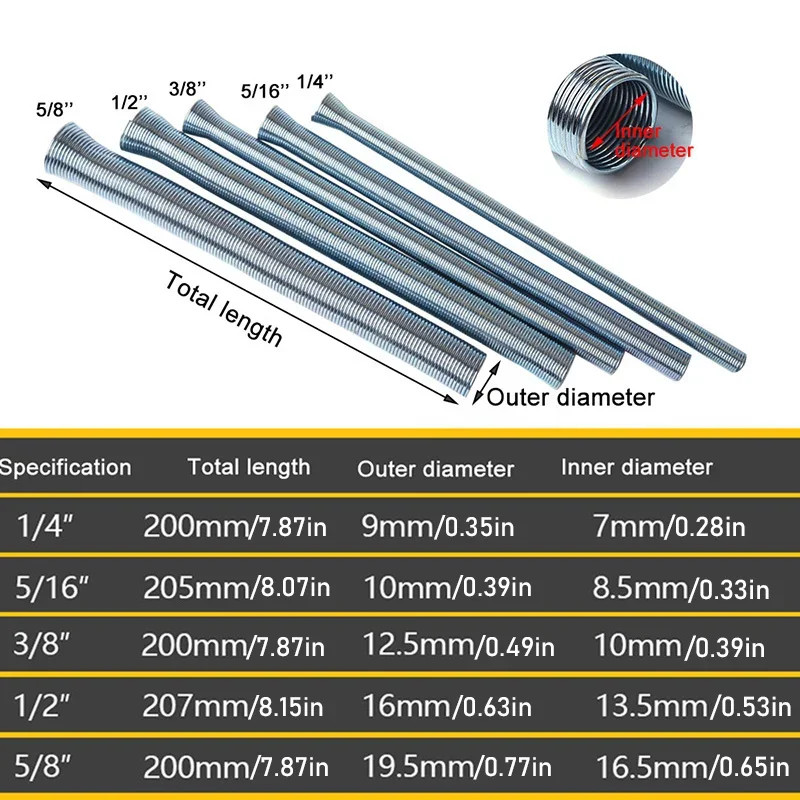 5Pcs Premium outside Style Spring Copper Tube Benders Manual Internal Folding Be