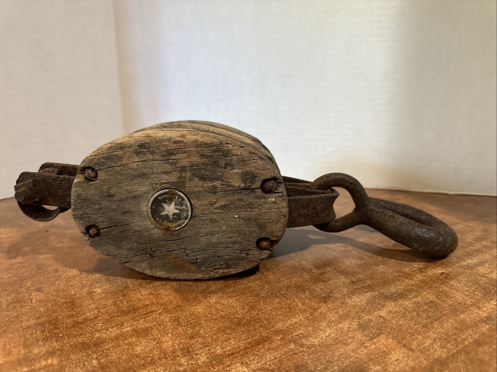 Large Antique Boston Lockport Block Co Double Pulley, 2 Sheave Tackle Pulley VTG