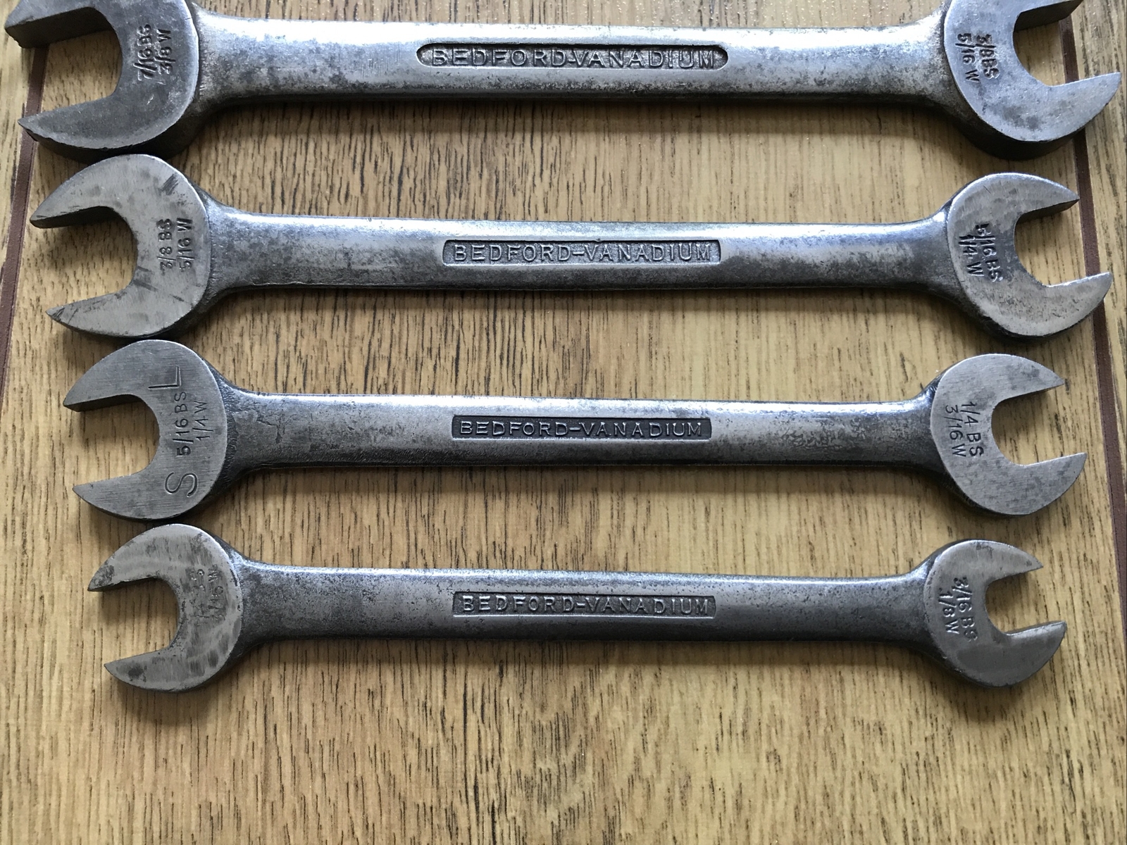 7 Vintage Bedford Whitworth Spanners 9/16″W to 1/8″W. No 7.