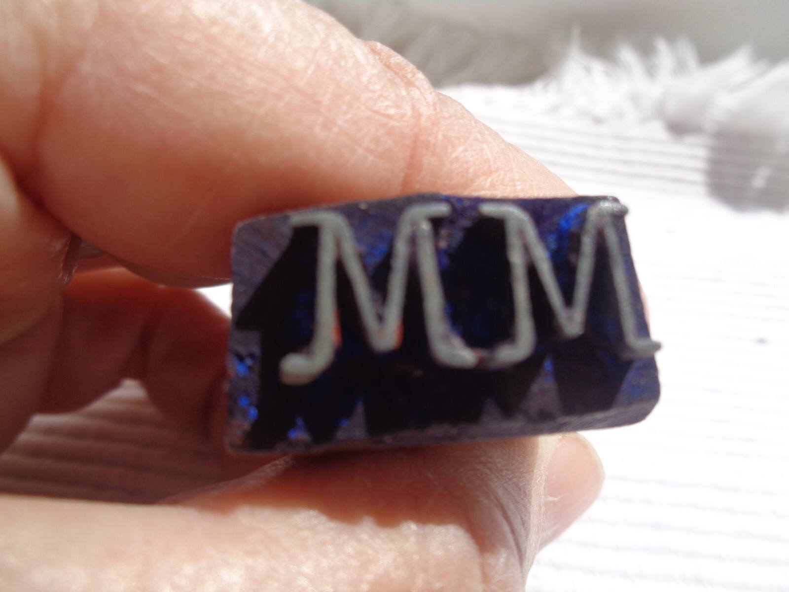 Antique Punch Initials MM or WW made of Metal and wood