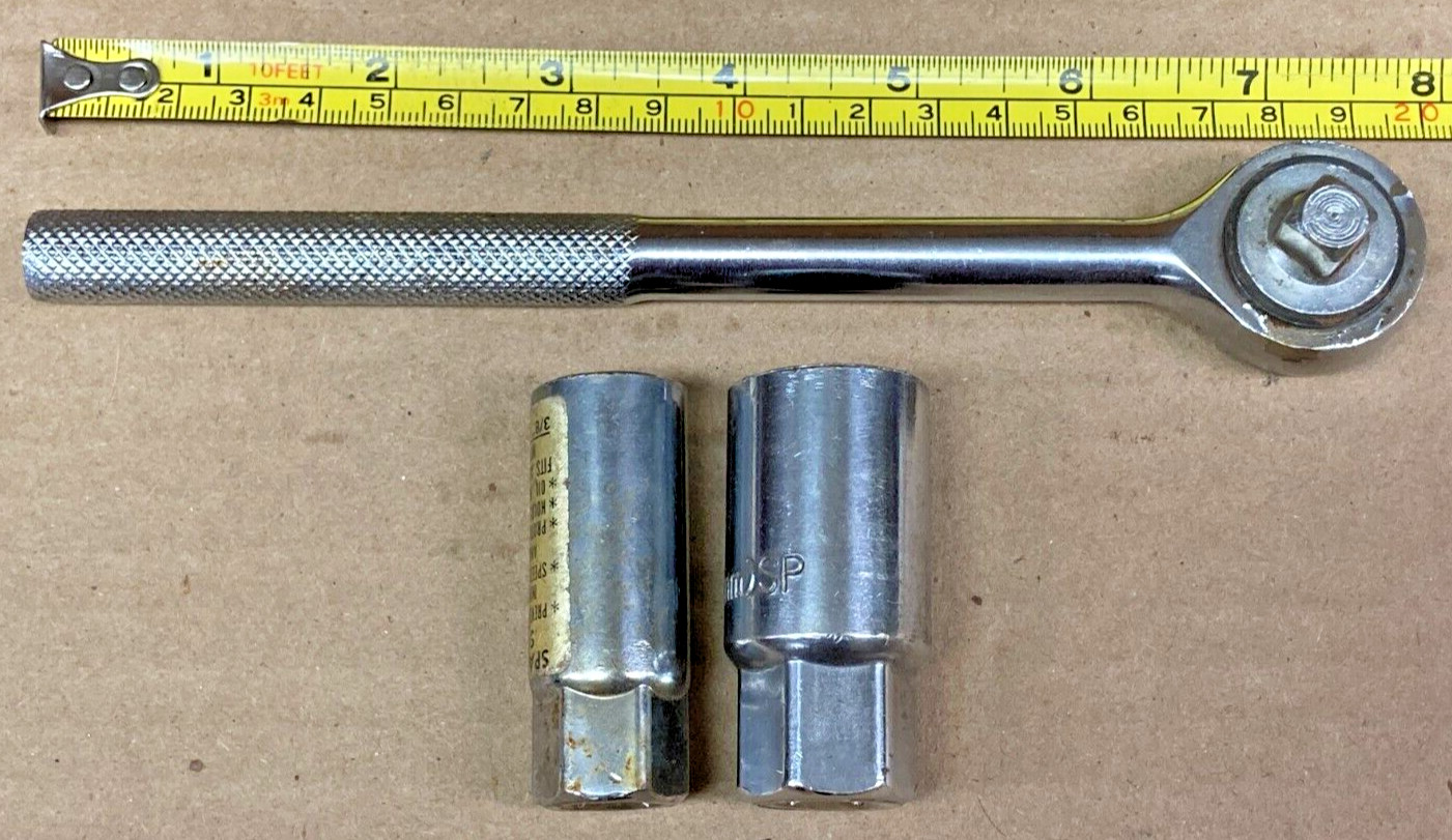 (3 Items) ~ 3/8″ Drive Ratchet PLUS 13/16″ & 5/8″ Spark Plug Sockets