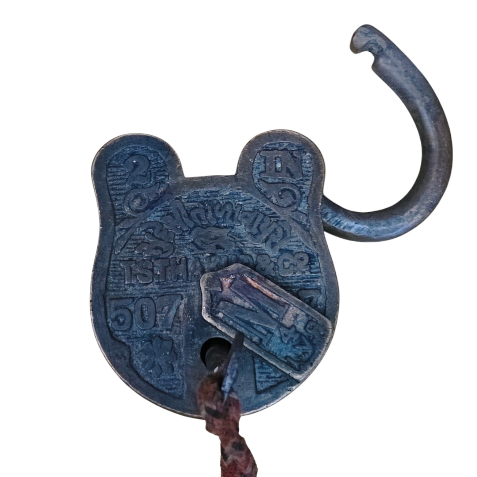 Vintage Old Antique Brass Rare Multiple Seal Written Embossed Pad Lock With Key