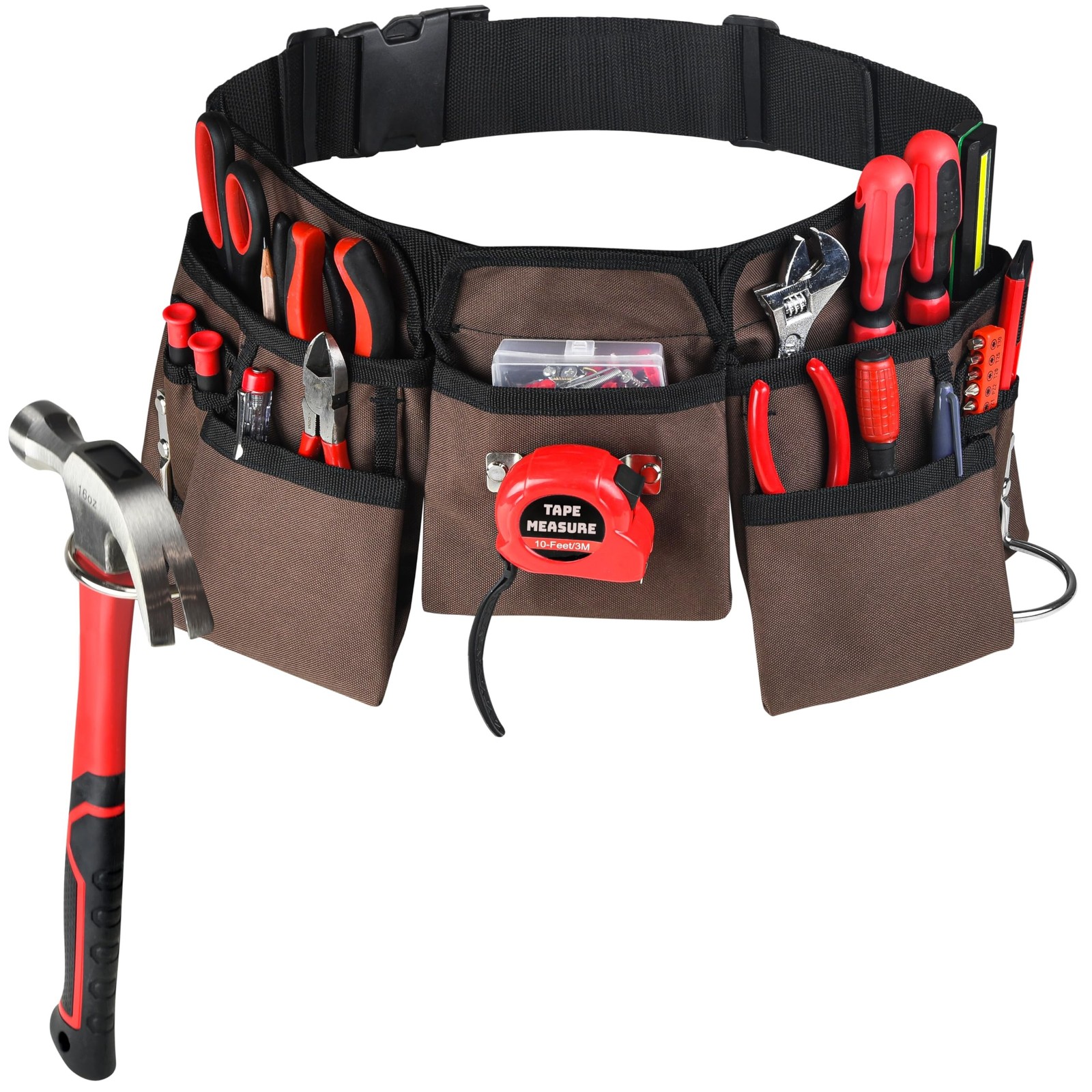 19 Pocket Brown and Black Heavy Duty Construction Tool Belt, Work Apron, Tool…
