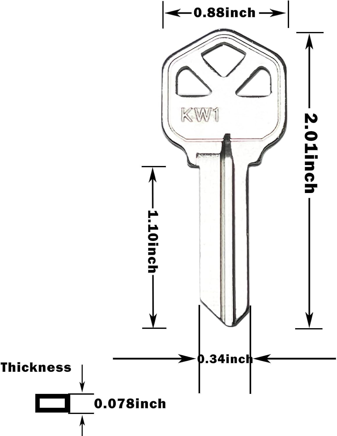 50Pcs KW1 Key Blanks, Premium Copper with Chrome Plating KW1 Key Blanks