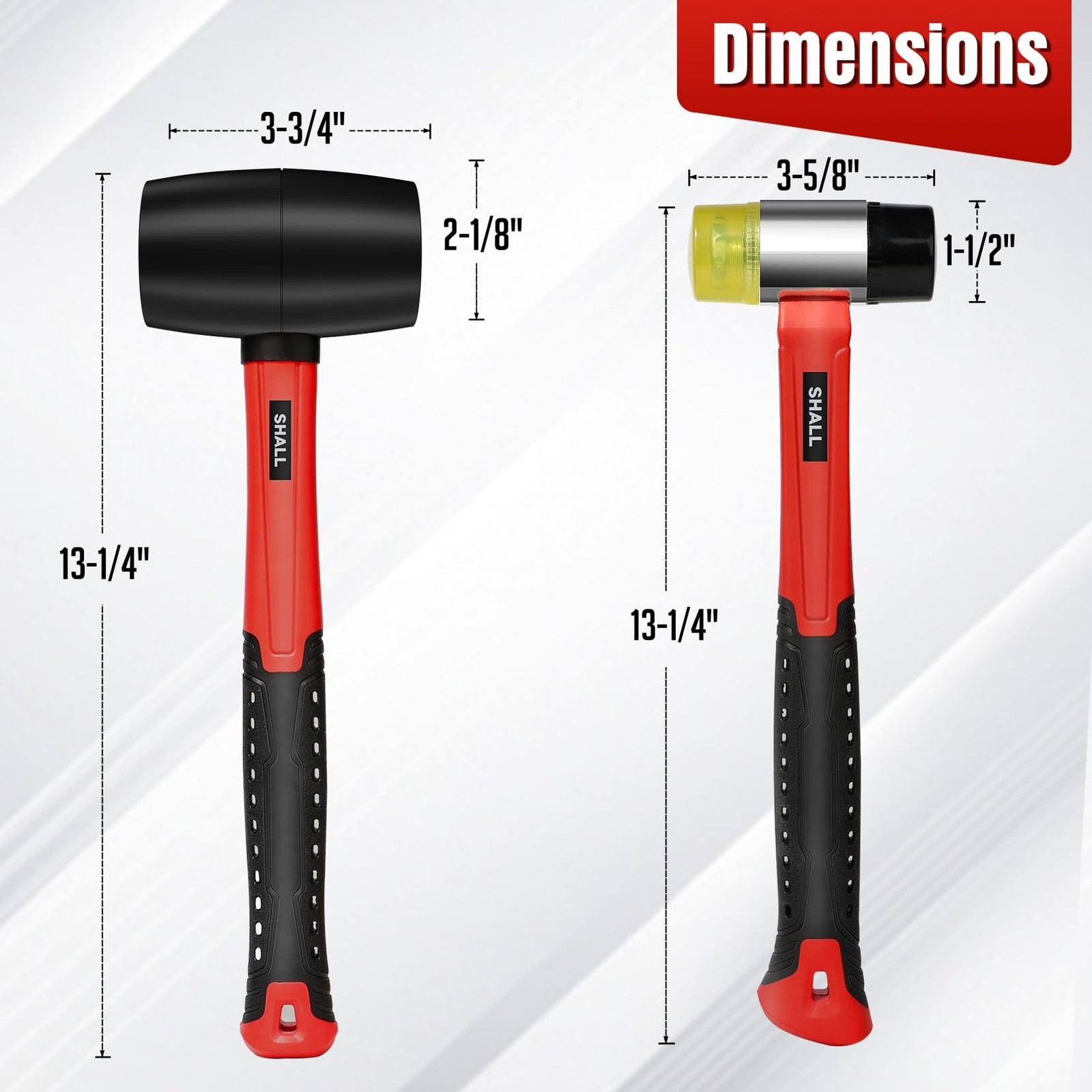 SHALL 2-Piece Rubber Mallet Hammer Set, 16oz Rubber Hammer Mallet & 40mm Doub…