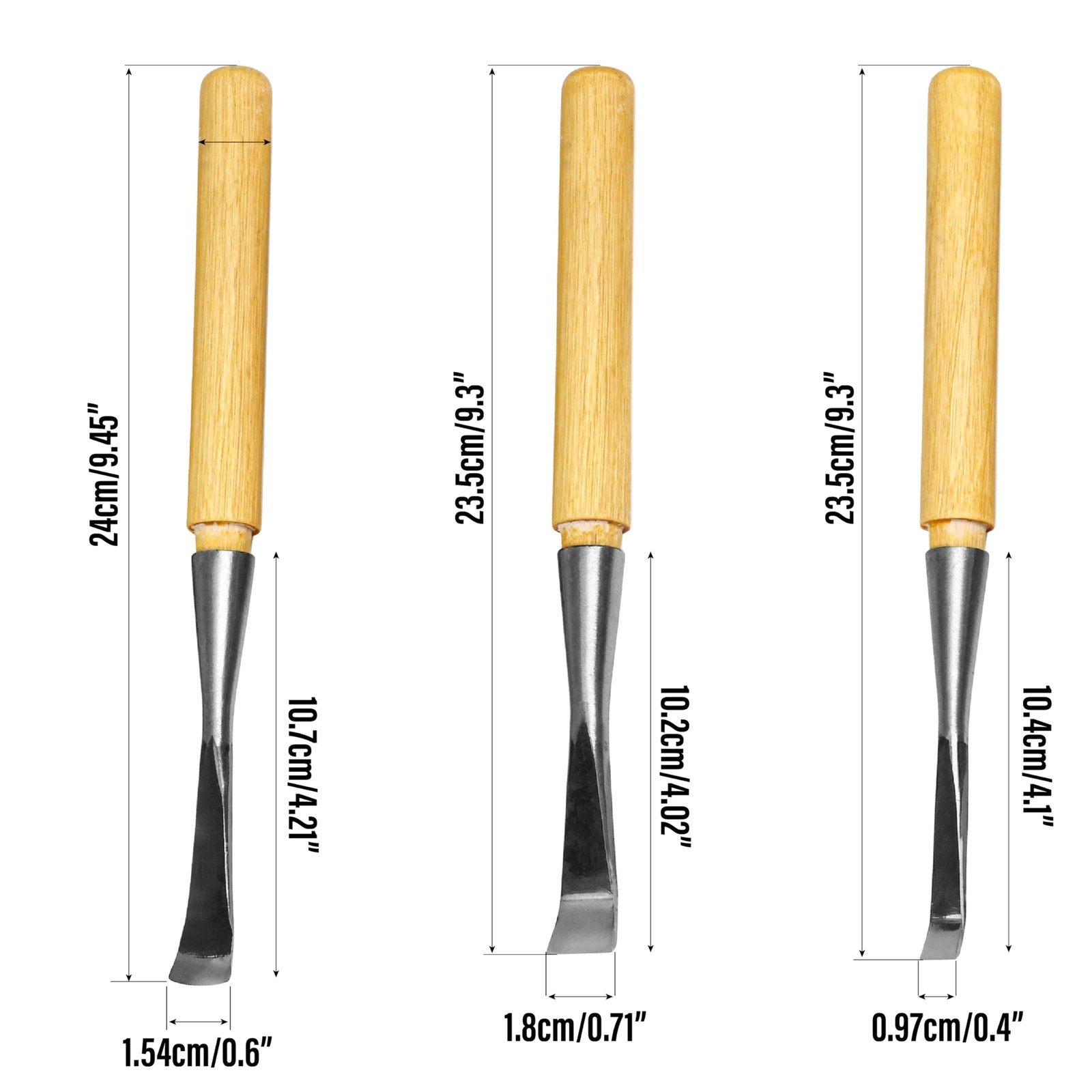 10/15/20mm Spoon Gouge Wood Carving Set 3pcs Carbon Steel Bent Vgouge For Diy Ar