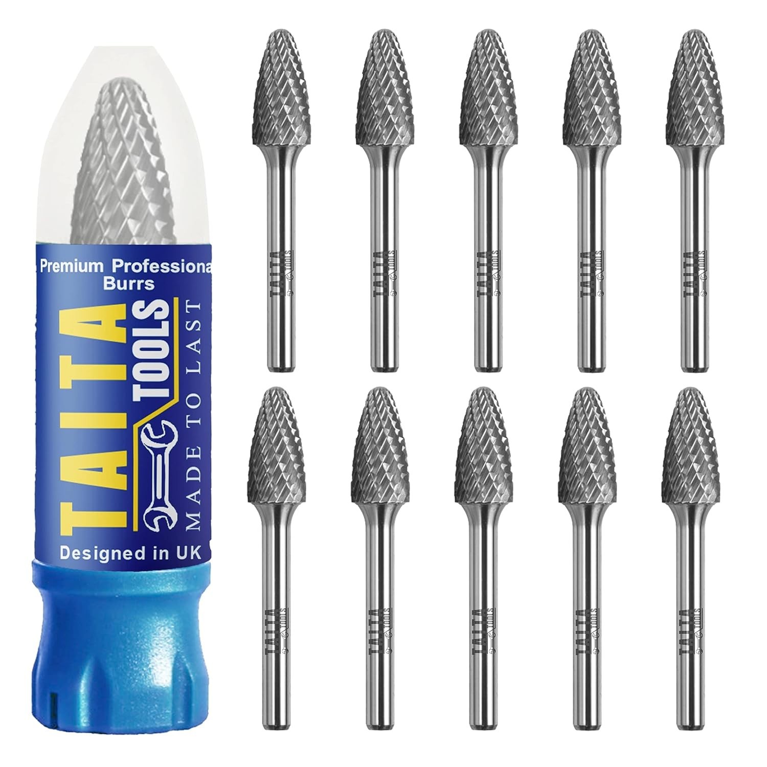 10x Carbide Burr 1/4″ Shank, SF-3 Tungsten Double Cut Rotary Die Grinder Bits