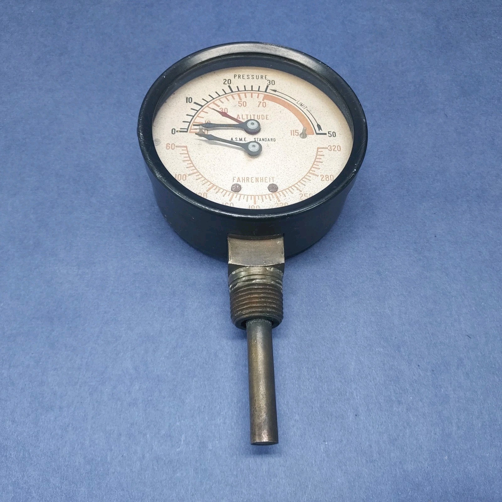Antique Jas P Marsh Pressure Altitude & Fahrenheit Gauge Skokie IL Steampunk