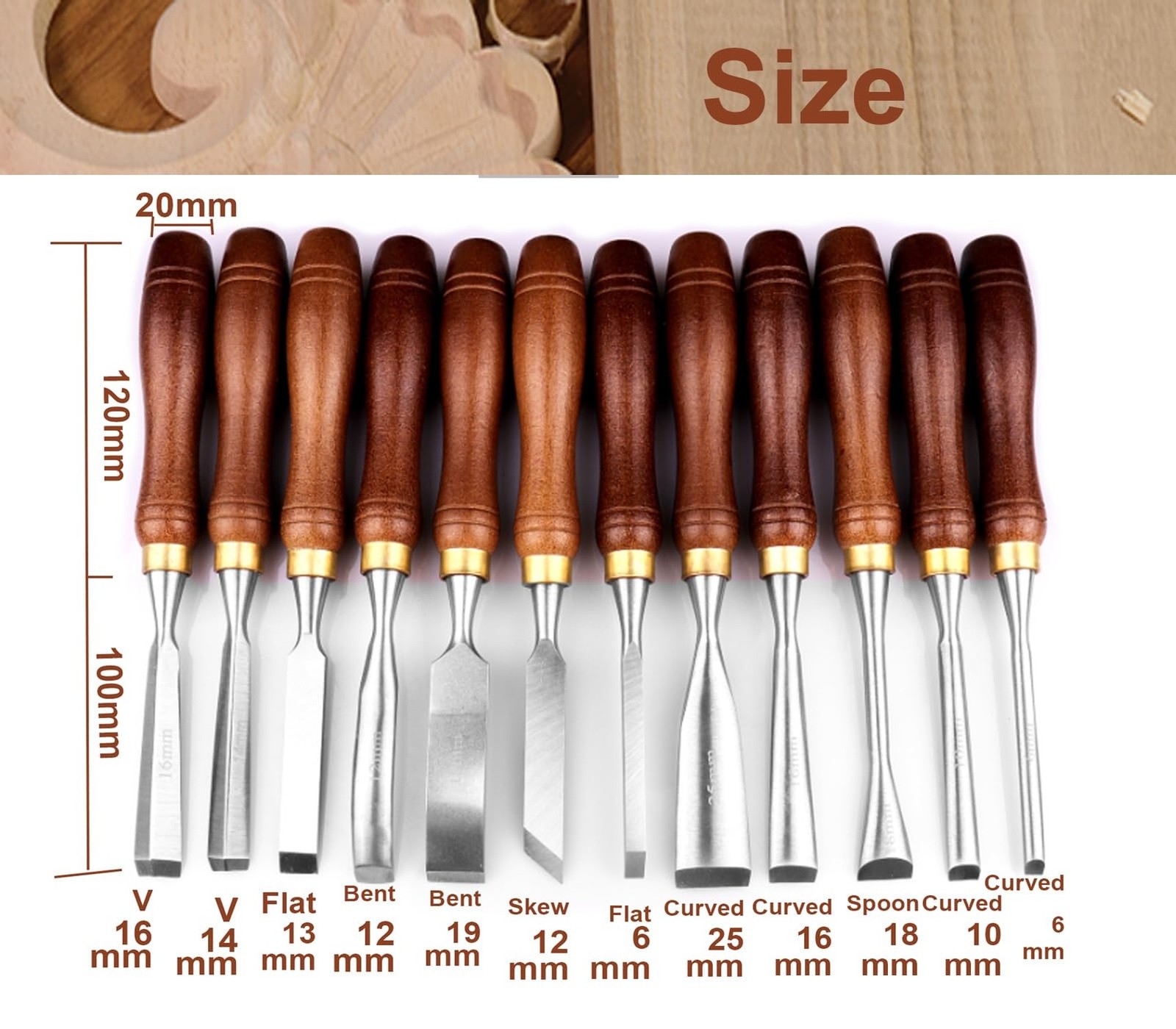 12-Piece Wood Carving Chisel Set – CR-V 60 Steel Multi-Shape Edge Gouges Carv…