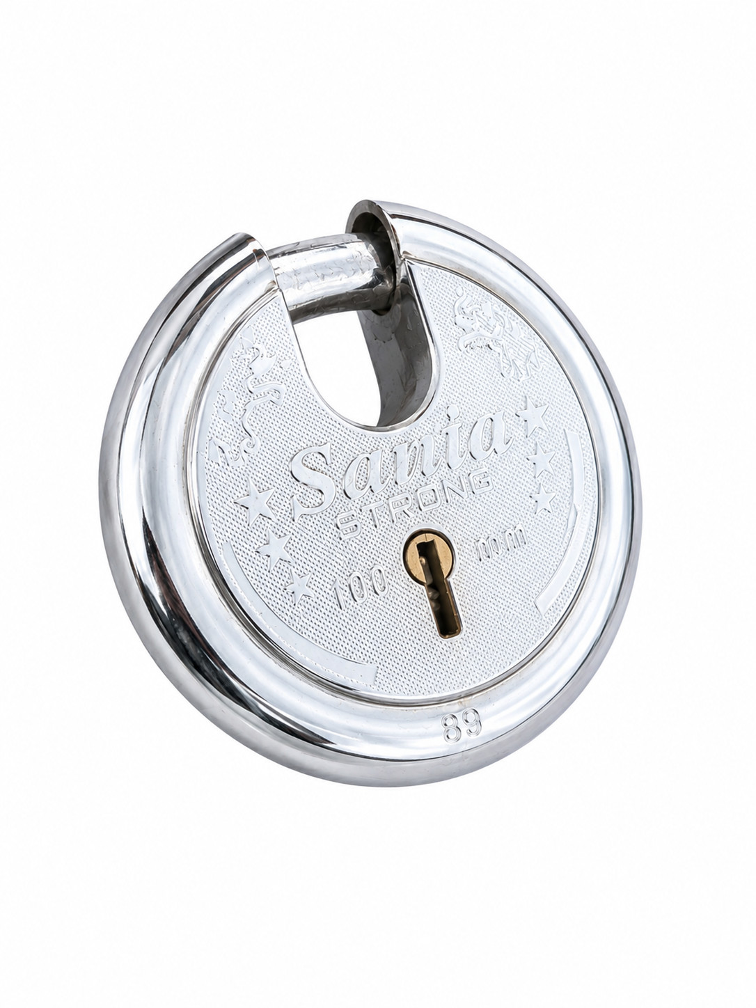 Heavy Duty Round Disc Padlock Security Lock w/ 4 Keys Chrome Steel Shutter