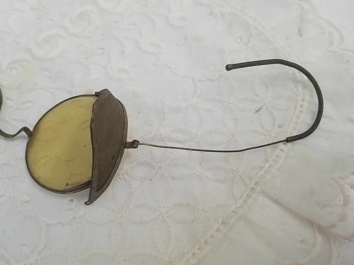 Vtg 1920 30’s Yellow Lens Safety Motorcycle Goggles Hinged Mesh Sides Steampunk