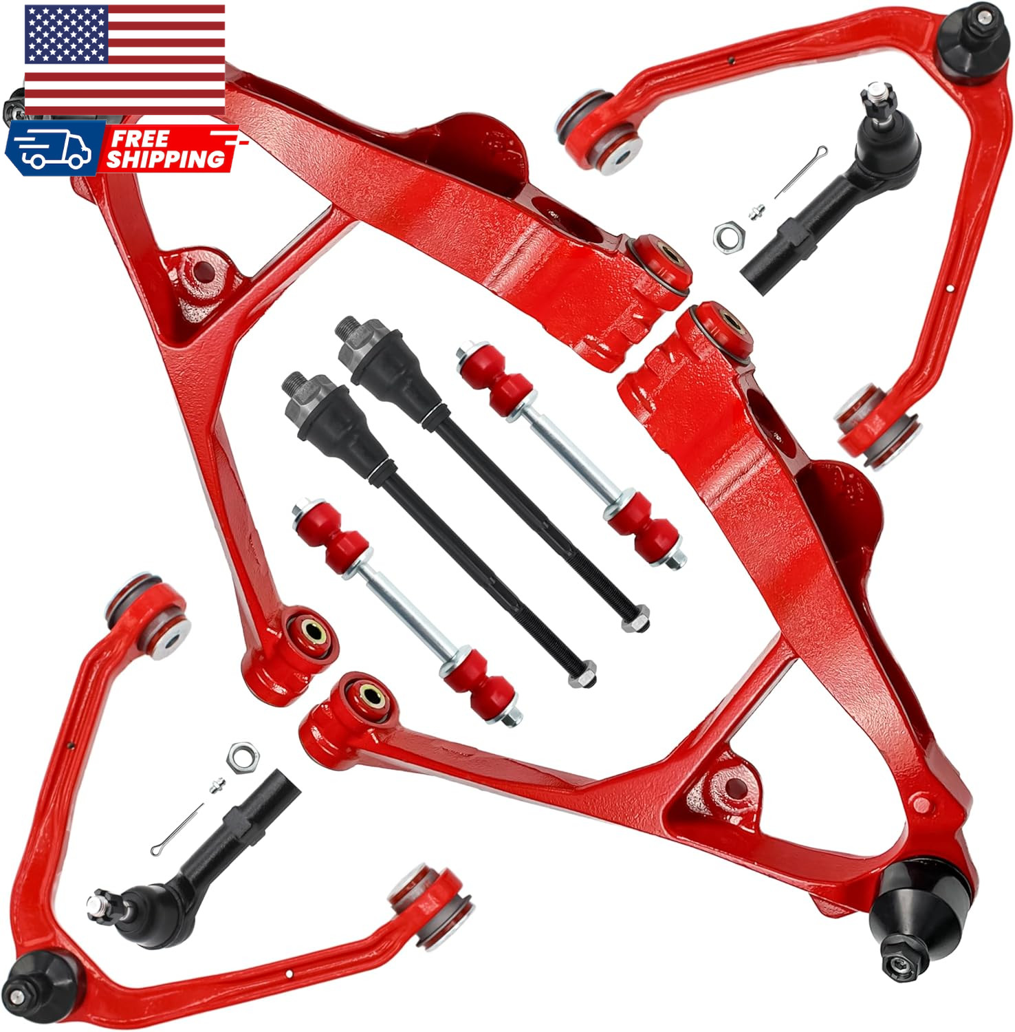 4WD AWD 10Pc Front End Lower & Upper Control Arms Suspension Kit for Chevy GMC
