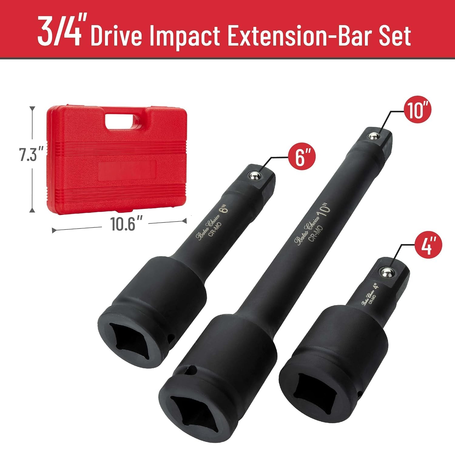 Bates- Drive Impact Extension Bar Set, 3/4″ Drive, 3 pcs, 4″, 6″, 10″, Ratchet E