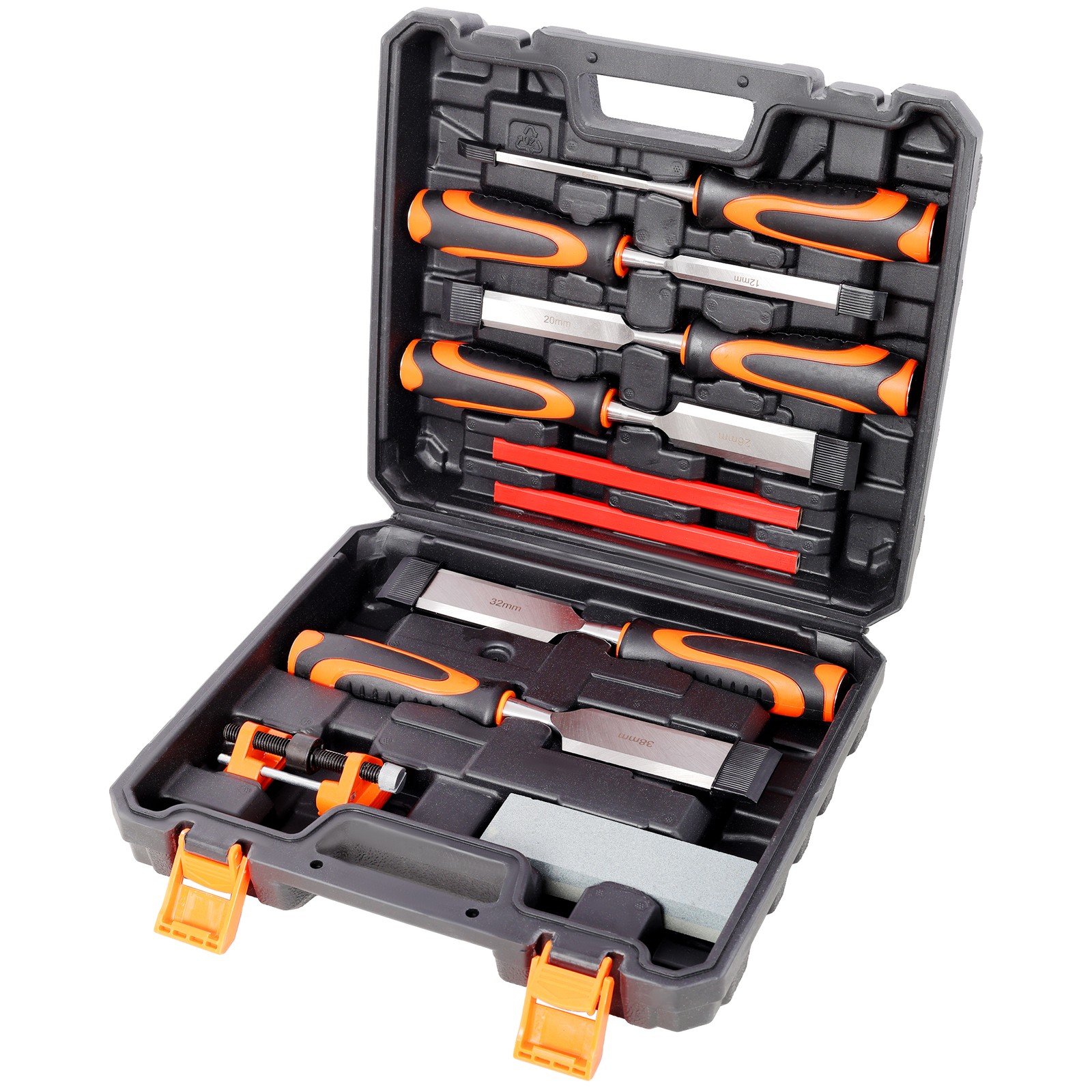 10-Piece Wood Chisel Set with Sharpening Stone & Guide, 45# Carbon Steel