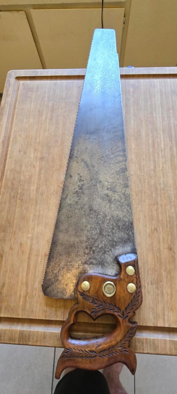 Antique Henry Disston & Sons RIP Saw 7 T.P.I. 26″ Wheat Handle No.12 or 112?