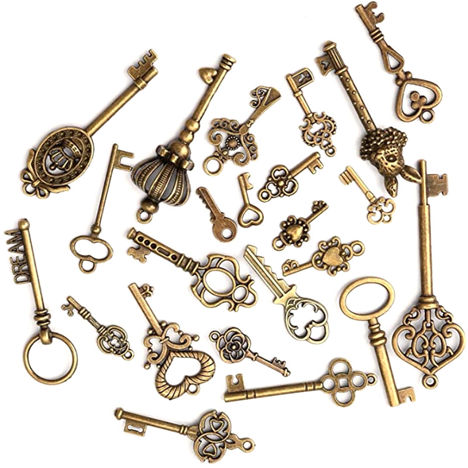Lot Old Vintage Antique Skeleton Keys Large Small Necklace Pendant Bronze DIY
