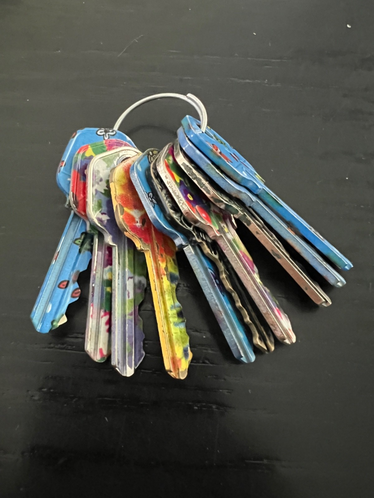 Lot of 10 Patterned Color Keys~Scull, Flowers, TieDye, House, Car, Lock, Crafts!