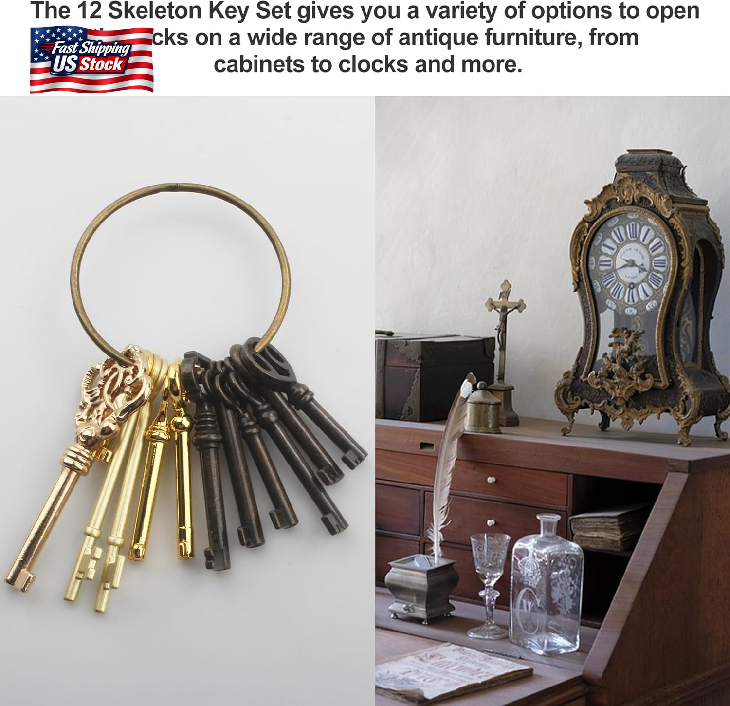 Skeleton Key Set,Universal Skeleton Replacement Keys, Vintage Keys Kit for Antiq