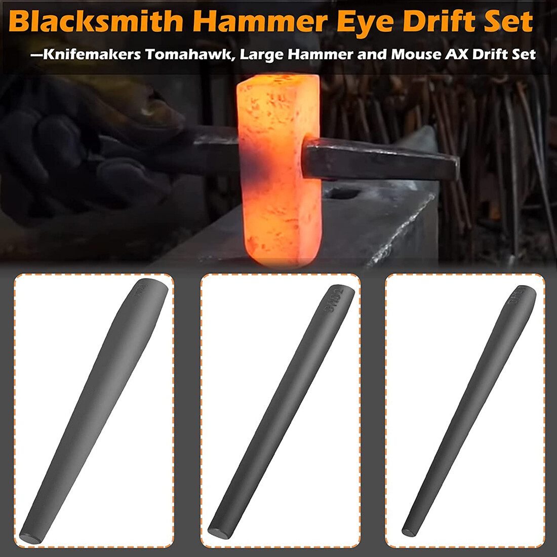 Blacksmith Knifemakers Tomahawk, Large Hammer and Mouse ax Drift Tool Set – 3PCS