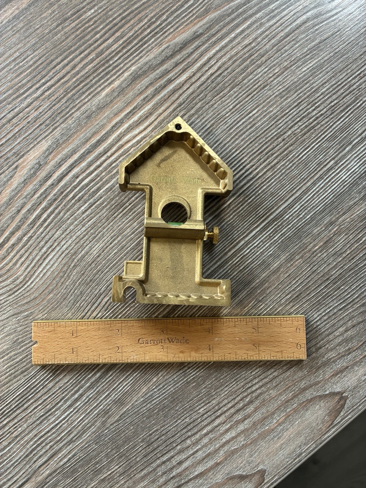 Garrett Wade Brass Woodworking Square w/ Wood Ruler Blade & Bubble Level