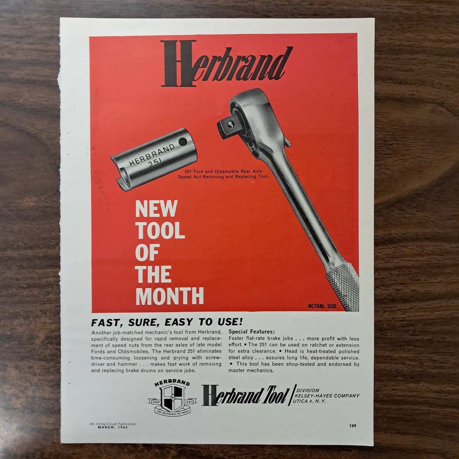 1962 Herbrand Tool Full Page Color Ad
