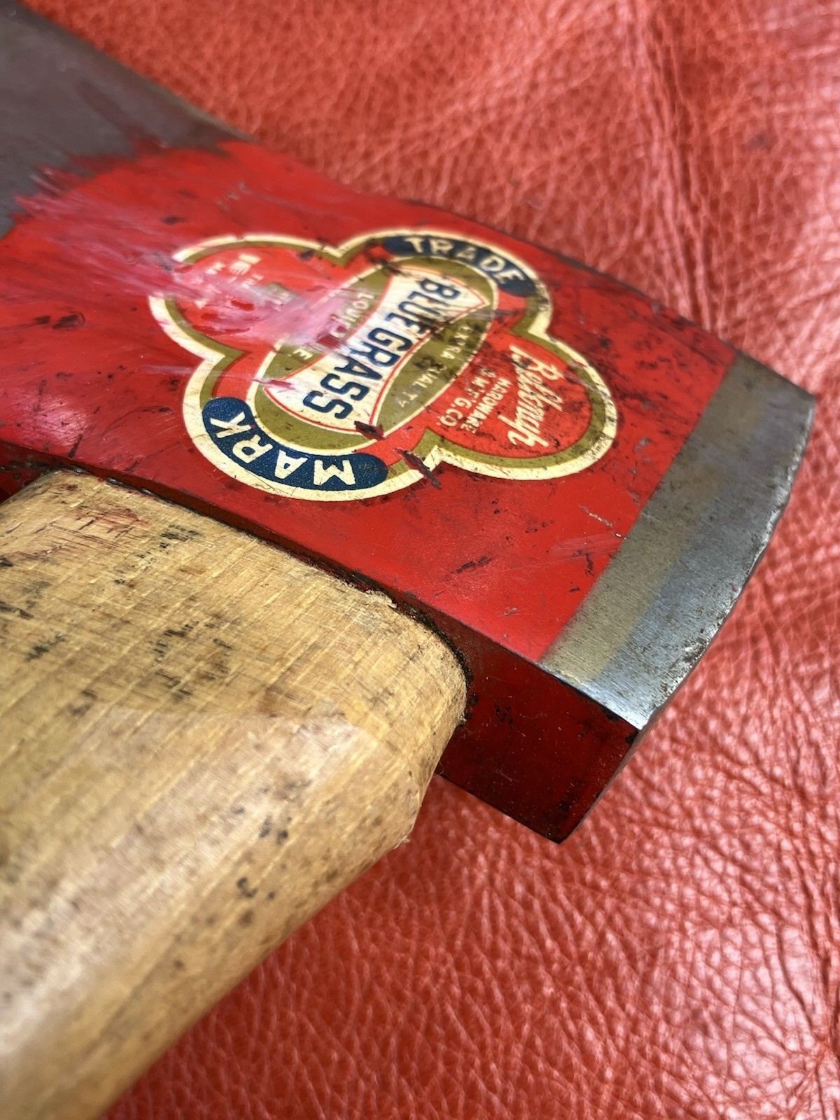 Vintage Belknap Bluegrass hatchet With Label & Leather Case
