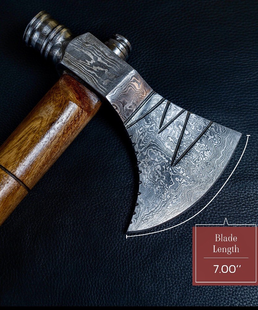 Hand Forged Damascus steel Pipe Axe . Hatchet Best Gift . With Leather Sheath