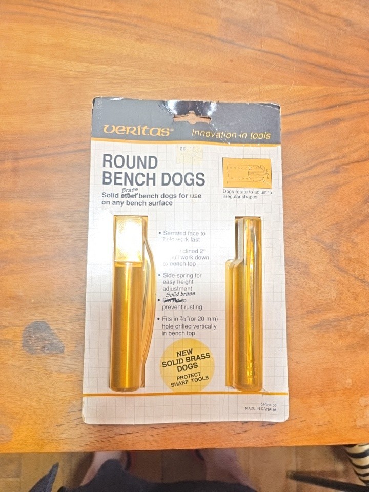 2 Veritas 3/4 Round 4 3/8″ Long Brass Bench Dogs For Woodworking Made in Canada