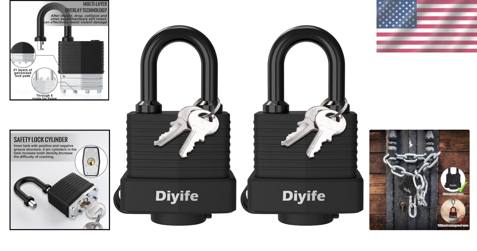 40mm Anticut Laminated Steel Padlocks – 2 Pack with Key Access, Indoor/Outdoor