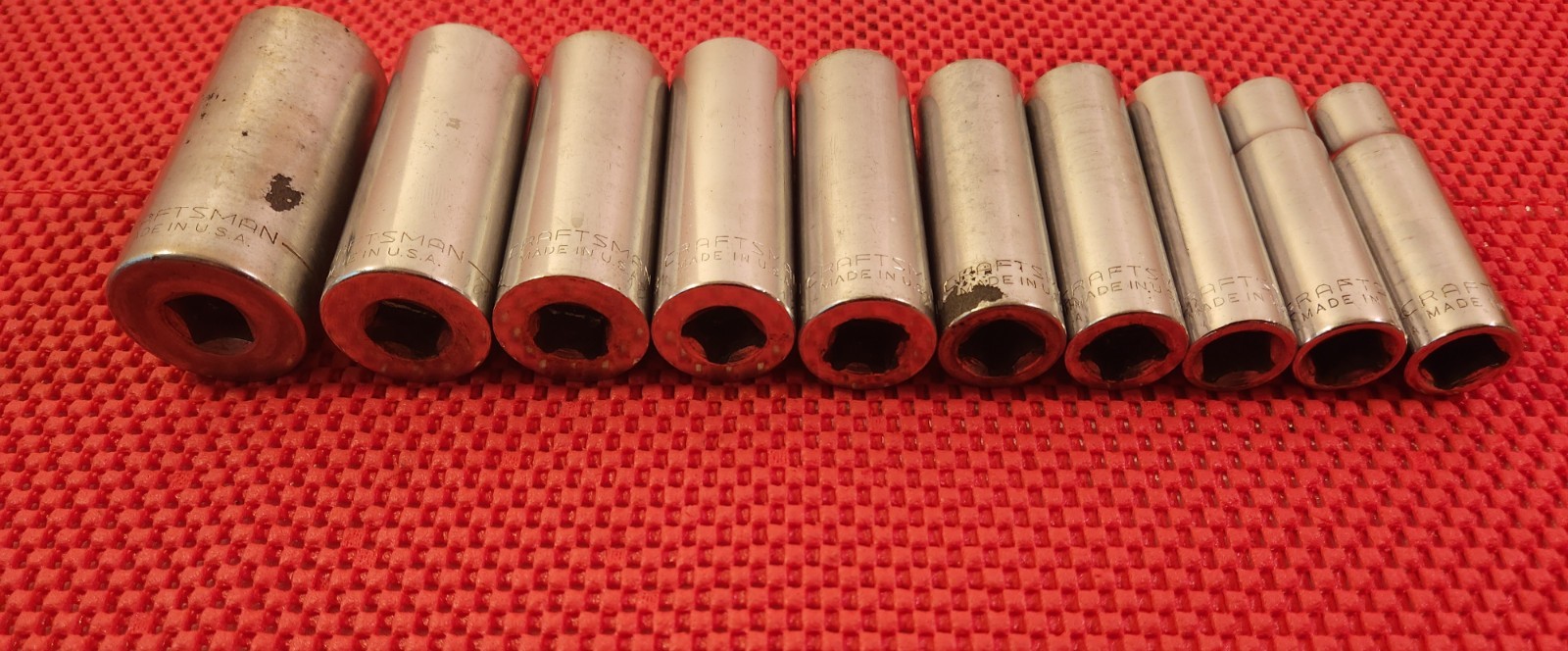 VTG CRAFTSMAN 10 PC SET 1/2″ DR, DEEP WELL SAE 12 PT SOCKETS MADE IN THE U.S.A.
