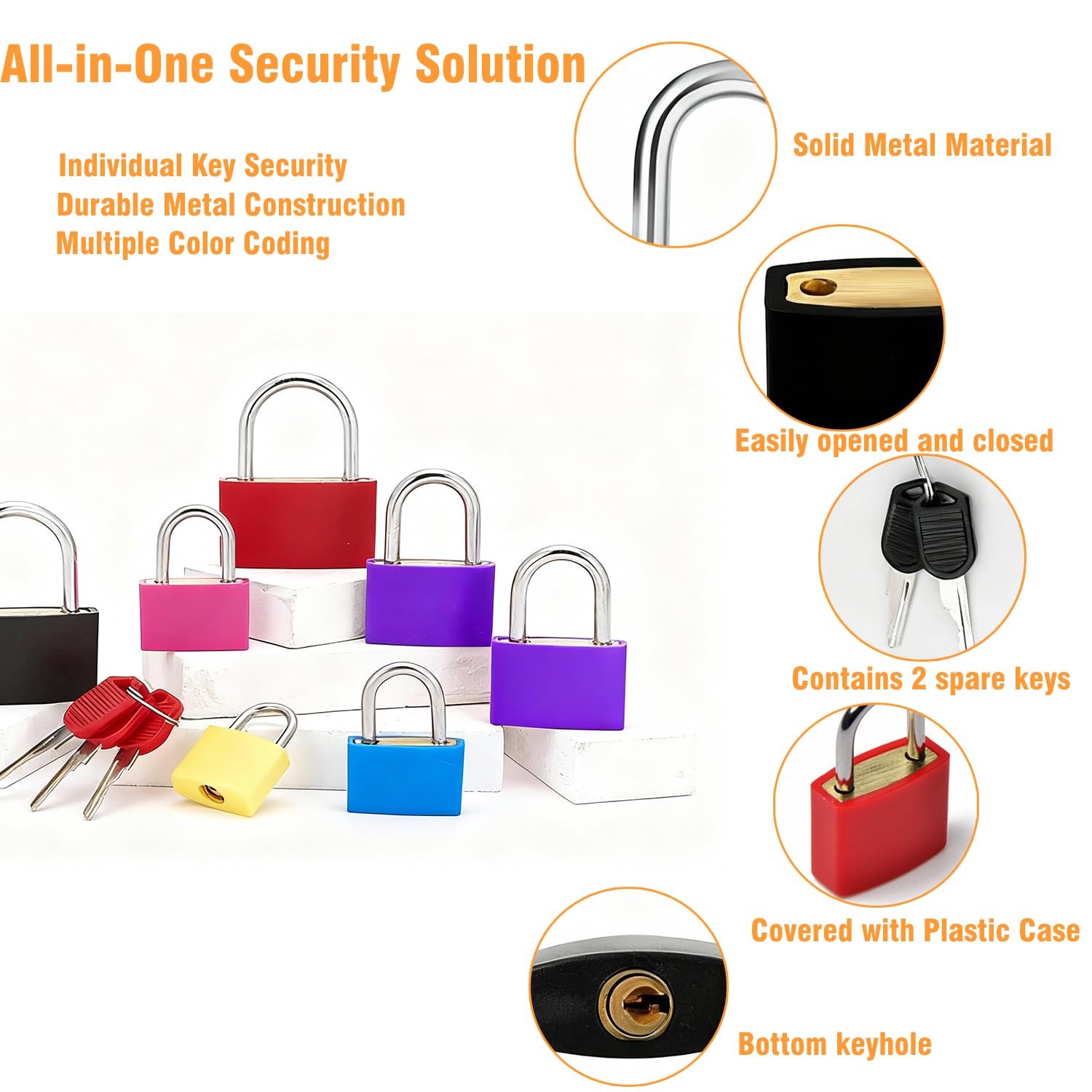 6 Pack Suitcase Locks with Keys, Multicolor Metal Luggage Padlocks – Copper C…