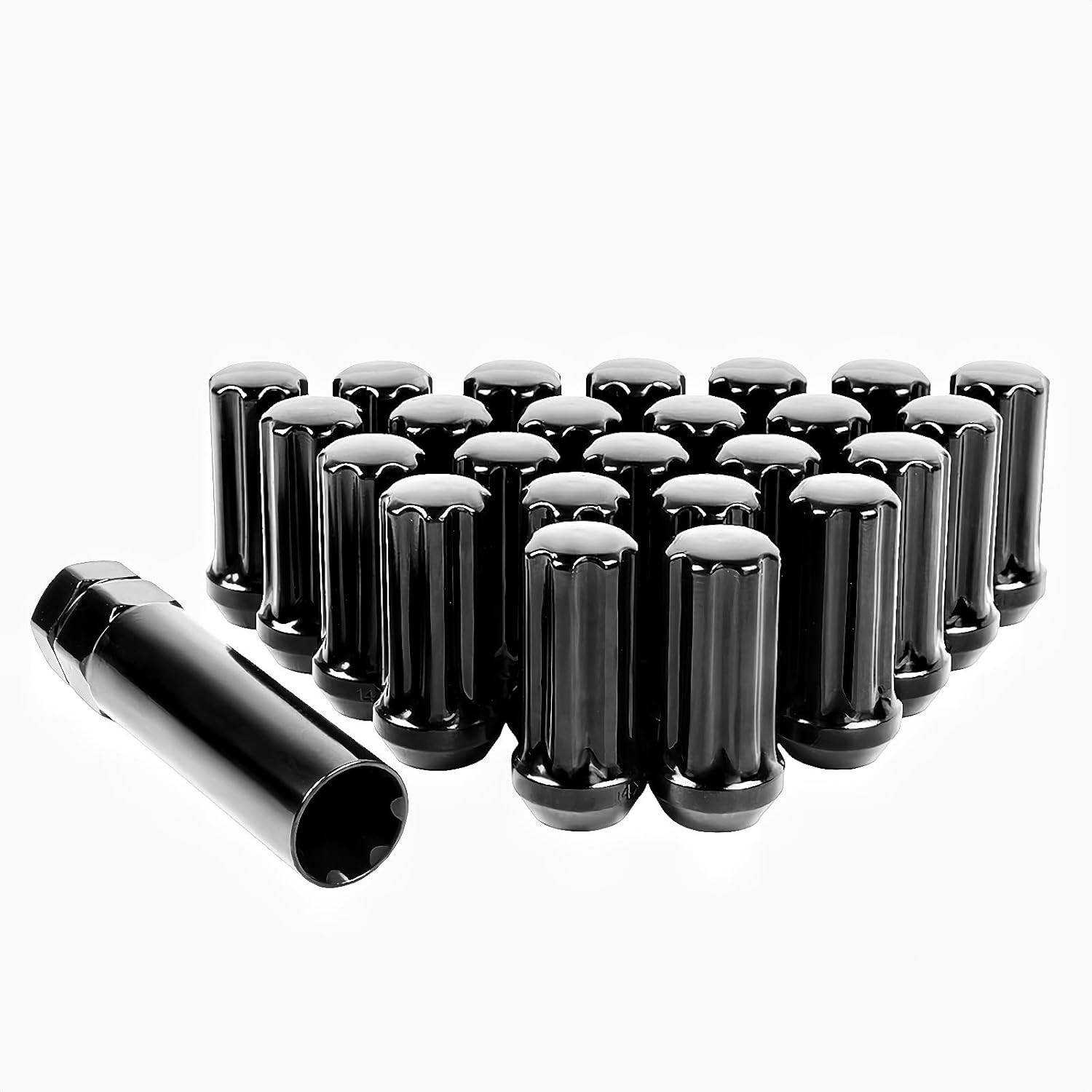 Set of 24, M14x1.5 Lug Nuts Black XL Spline Wheel Lug Nuts for 6 Lug Aftermaket,