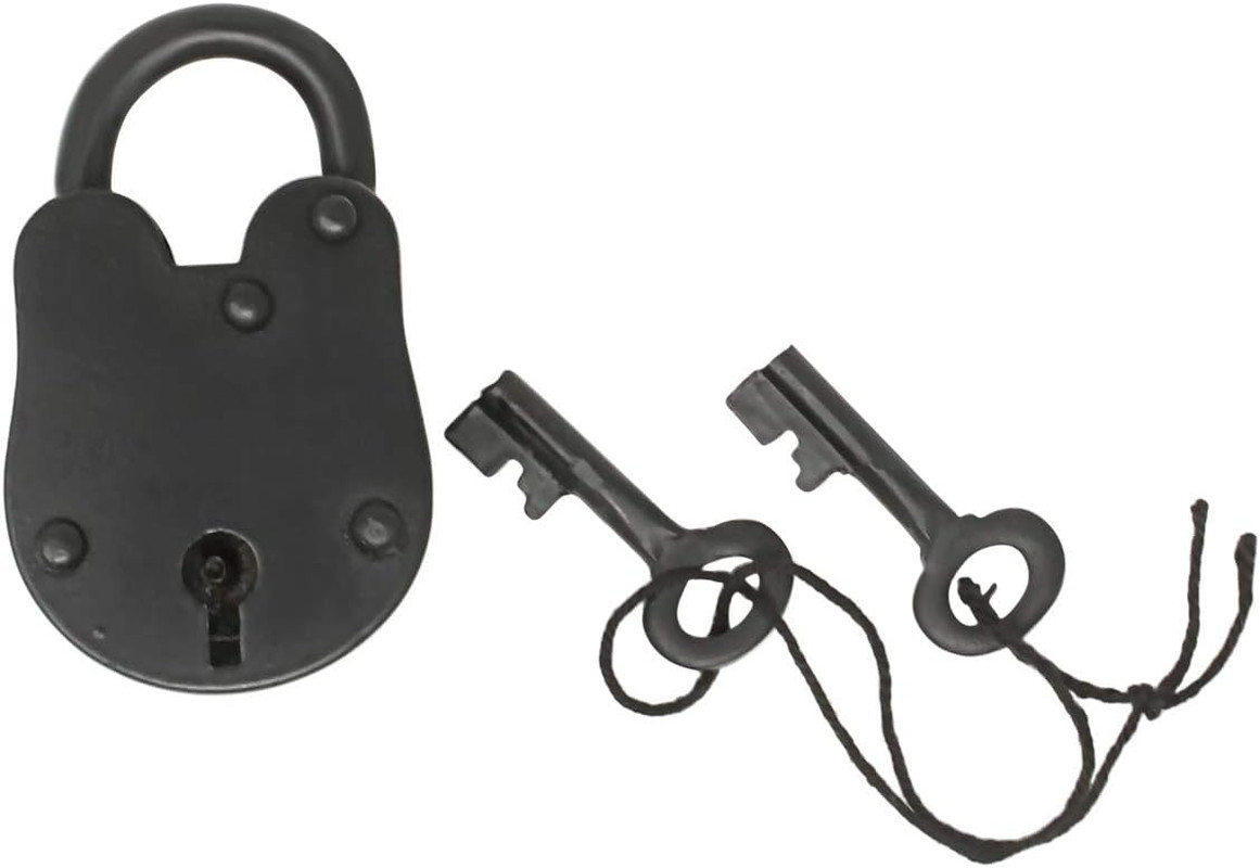 Antique Solid Iron Lock with Skeleton Keys – Pirate Treasure Lock (2.75″)