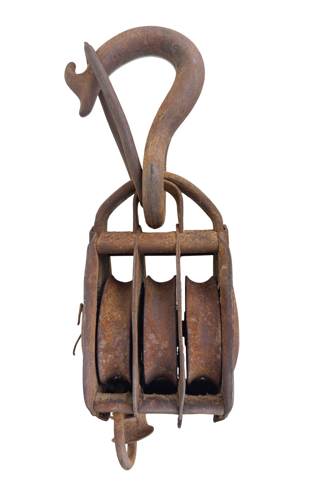 Antique Farm Barn Hoist Double AND Triple Pulleys Block Cast Iron Hook Primitive